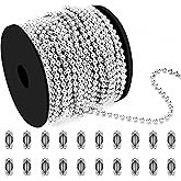 100ft Ball Bead Chain, 304 Stainless Steel, #10 Bead Chain for Roller Shades, Window Blinds, Dog Tags, Jewelry & DIY Crafts (4.5mm with Spool and Ball Chain Connectors)