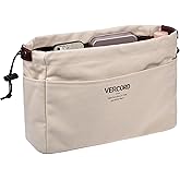 Vercord Canvas Handbag Organizers, Sturdy Purse Insert Organizer Bag in Bag, 10 Pockets Beige Small