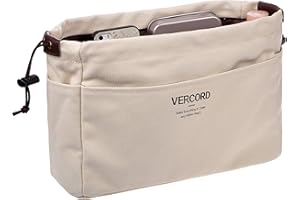 Vercord Canvas Handbag Organizers, Sturdy Purse Insert Organizer Bag in Bag, 10 Pockets Beige Small