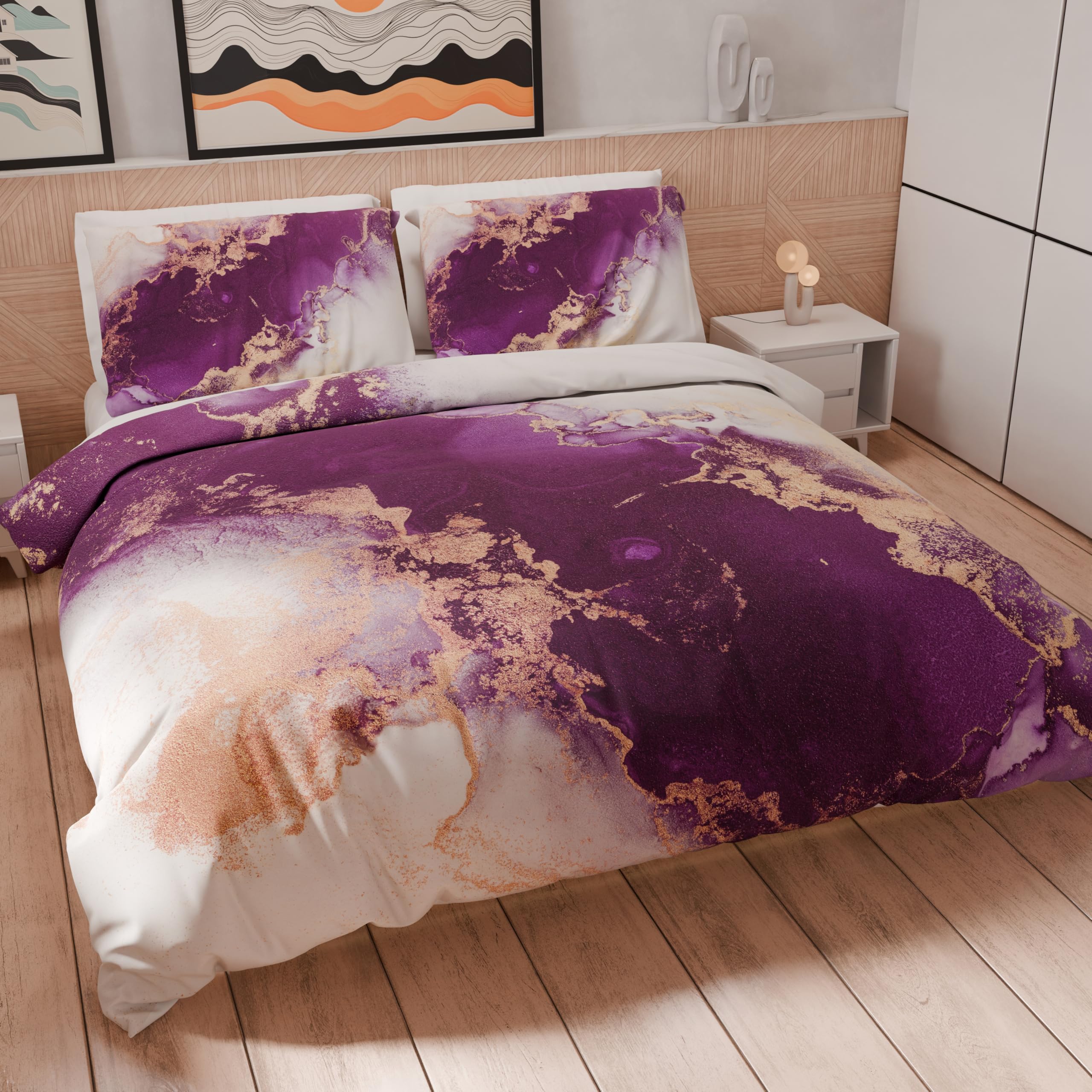PETTI Artigiani Italiani - Single Duvet Cover 160 x 200 cm, Microfibre Duvet Cover with Digital Print + 1 Pillowcase 50 x 80 cm - Made in Italy - Marble Purple