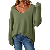 GKBK Women's Oversized Sweaters V Neck Off The Shoulder Sweater Long Sleeve Pullover Loose Fit Spring Clothes Fashion Outfits
