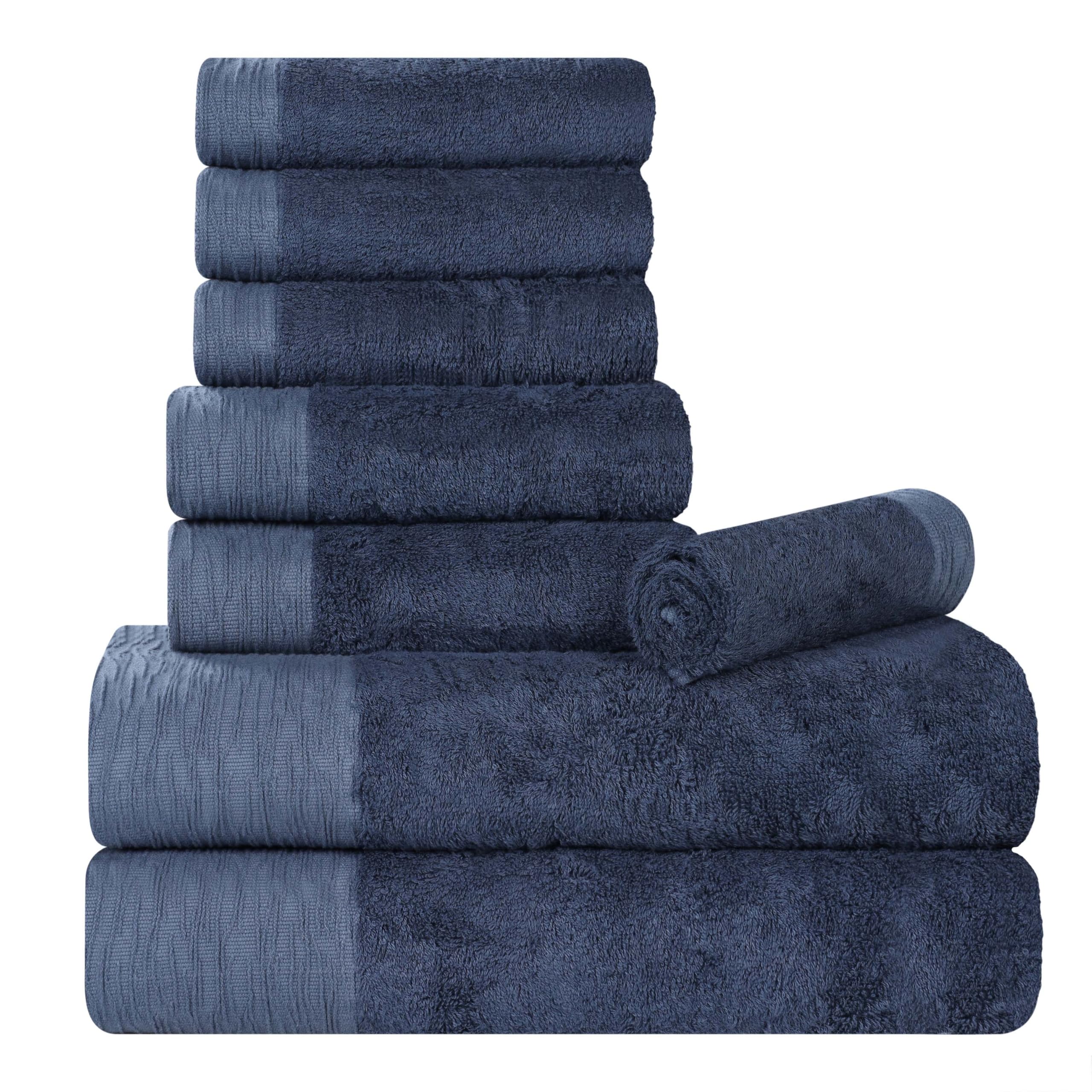 Superior Rayon from Bamboo Blend 8-Piece Towel Set, Luxury Quick Dry, Bathroom Essentials, Shower, Spa, Plush Soft Absorbent Towels, Includes 2 Bath, 2 Hand, 4 Washcloth/Face Towels, Navy Blue