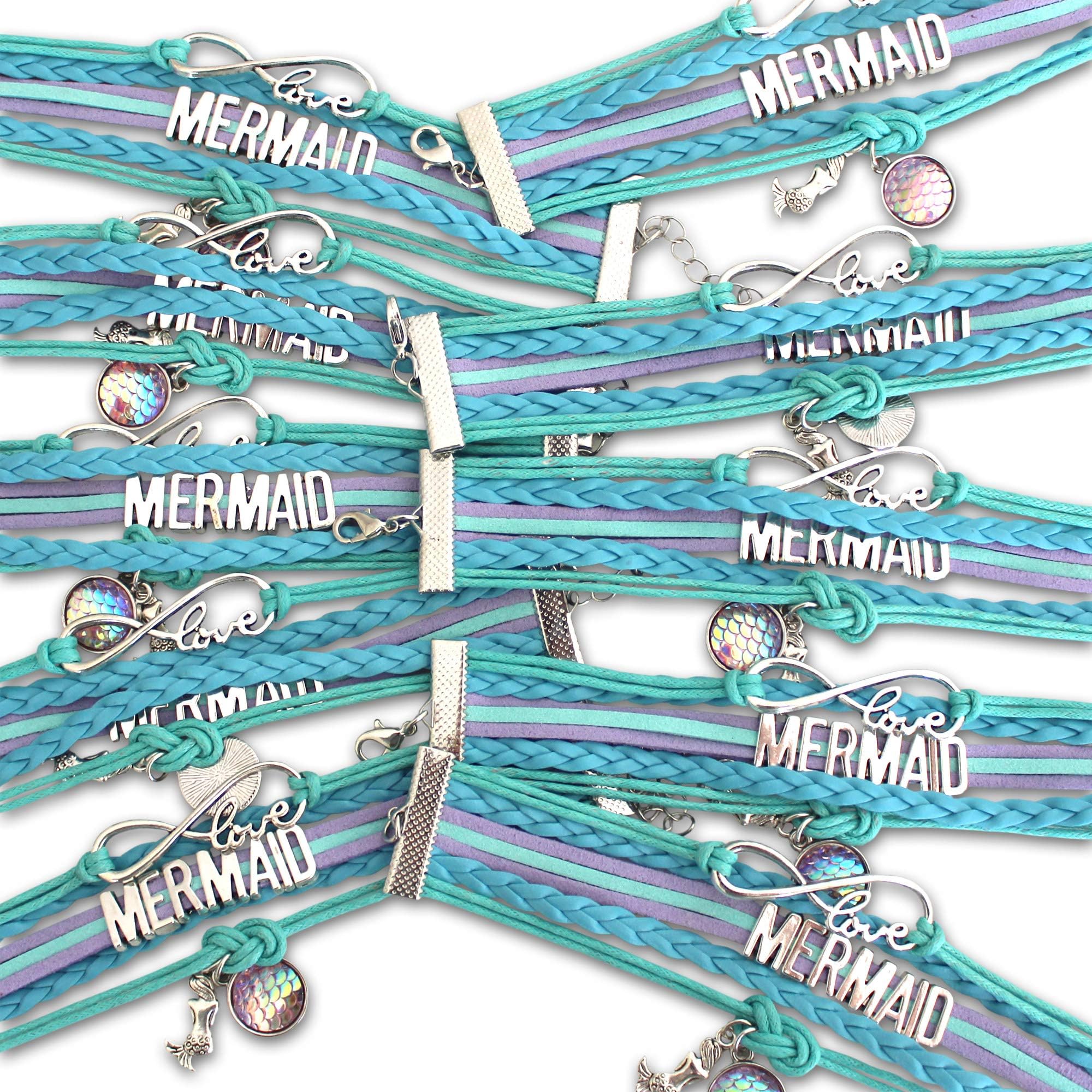Mermaid Party Favors, Infinity Mermaid Bracelet 10 Pack for Birthday Party Supplies. Aqua Blue & Green bracelets perfect for Underwater Parties. Mermaid Party Pack for Tween Girl Gifts and Prizes.