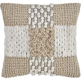 SARO LIFESTYLE Graham Collection Cross Design Moroccan Throw Pillow with Down Filling, 18", Natural