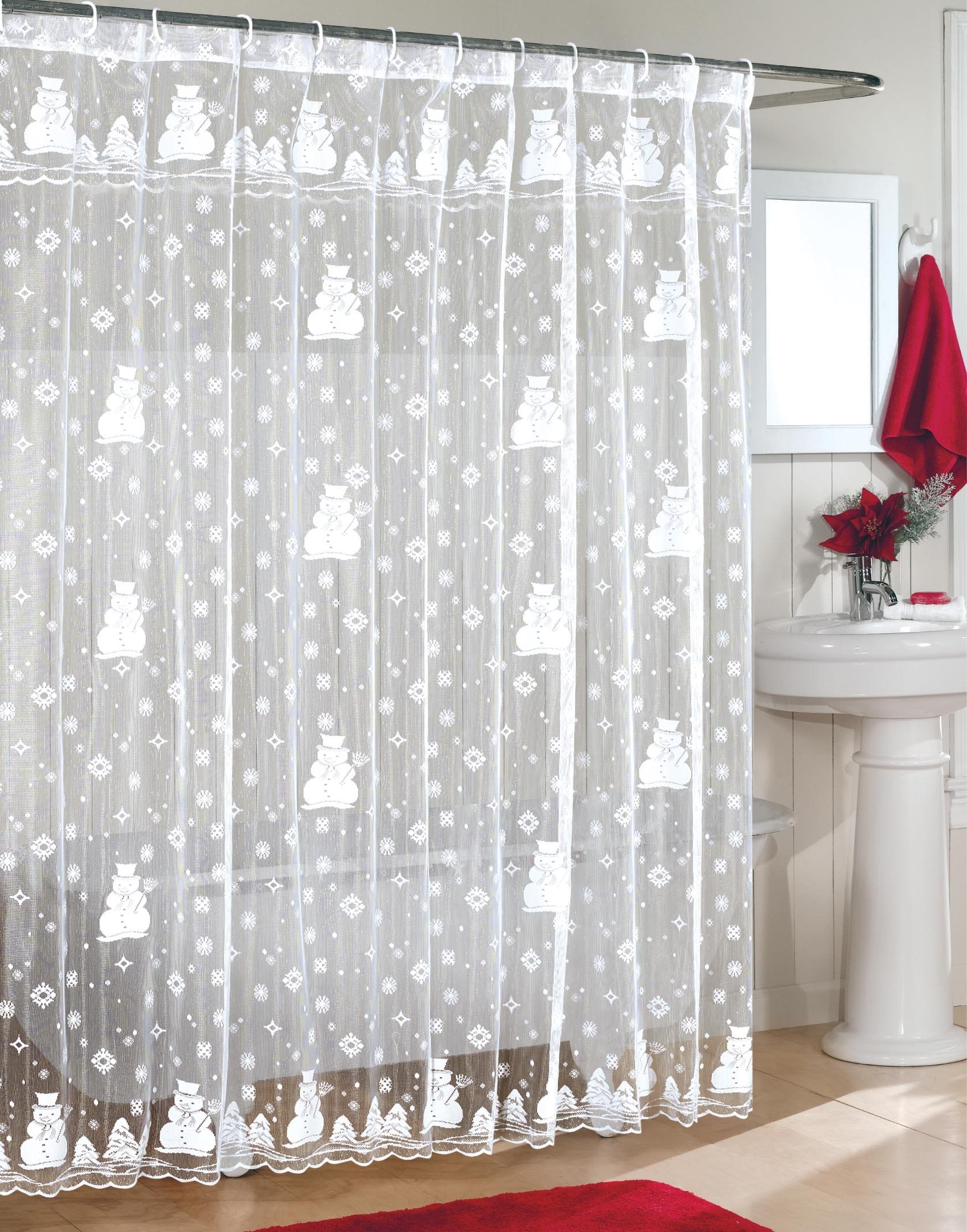 Snowman Lace Fabric Shower Curtain 70wx72l White 748779787219 Ebay