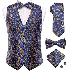 Hi-Tie Mens Suit Vest Bowtie Set Ties for Men V