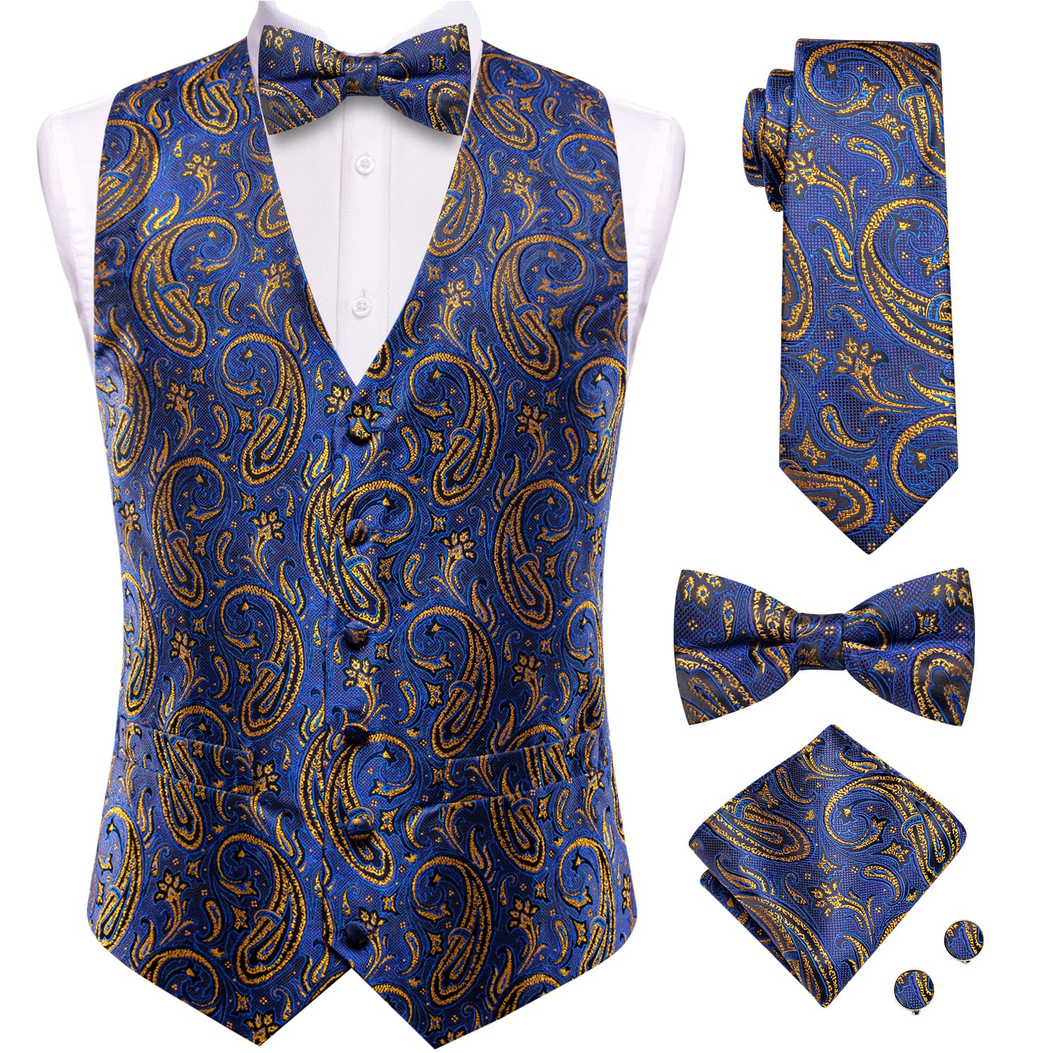 Hi-Tie Mens Suit Vest Bowtie Set Ties for Men V