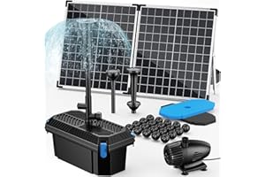 POPOSOAP 55W Solar Fountain Pump with Pond Filter Box, Solar Pond Pump 580GPH Adjustable Flow, Pond Filters for Outdoor Ponds Fish Tank Pool Waterfall Koi Pond Water Features