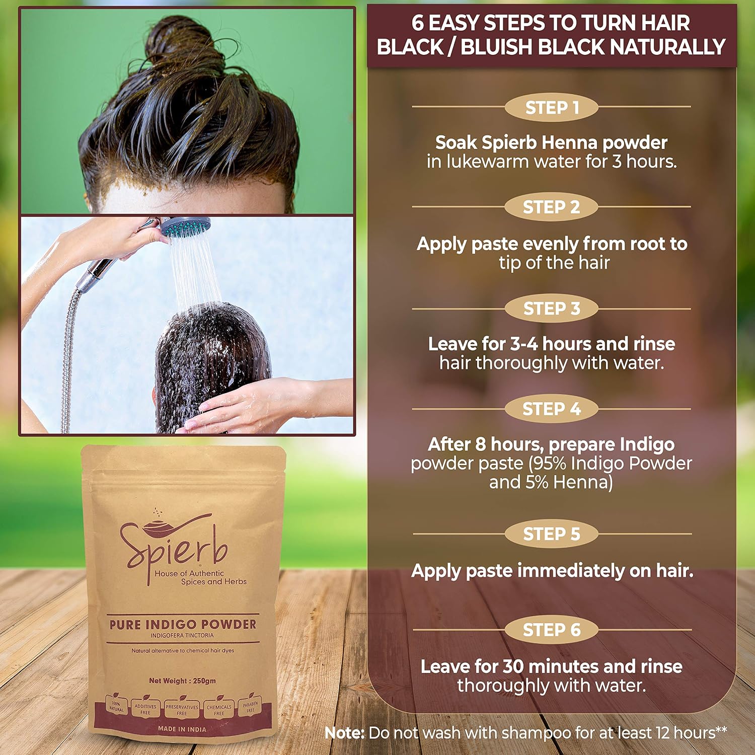 Spierb Indigo Leaf Powder (250 g / 8.8 oz / 0.55 lbs), Natural Pure Indigo Powder for Hair Colour, Permanent Black Hair Dye - Image 5