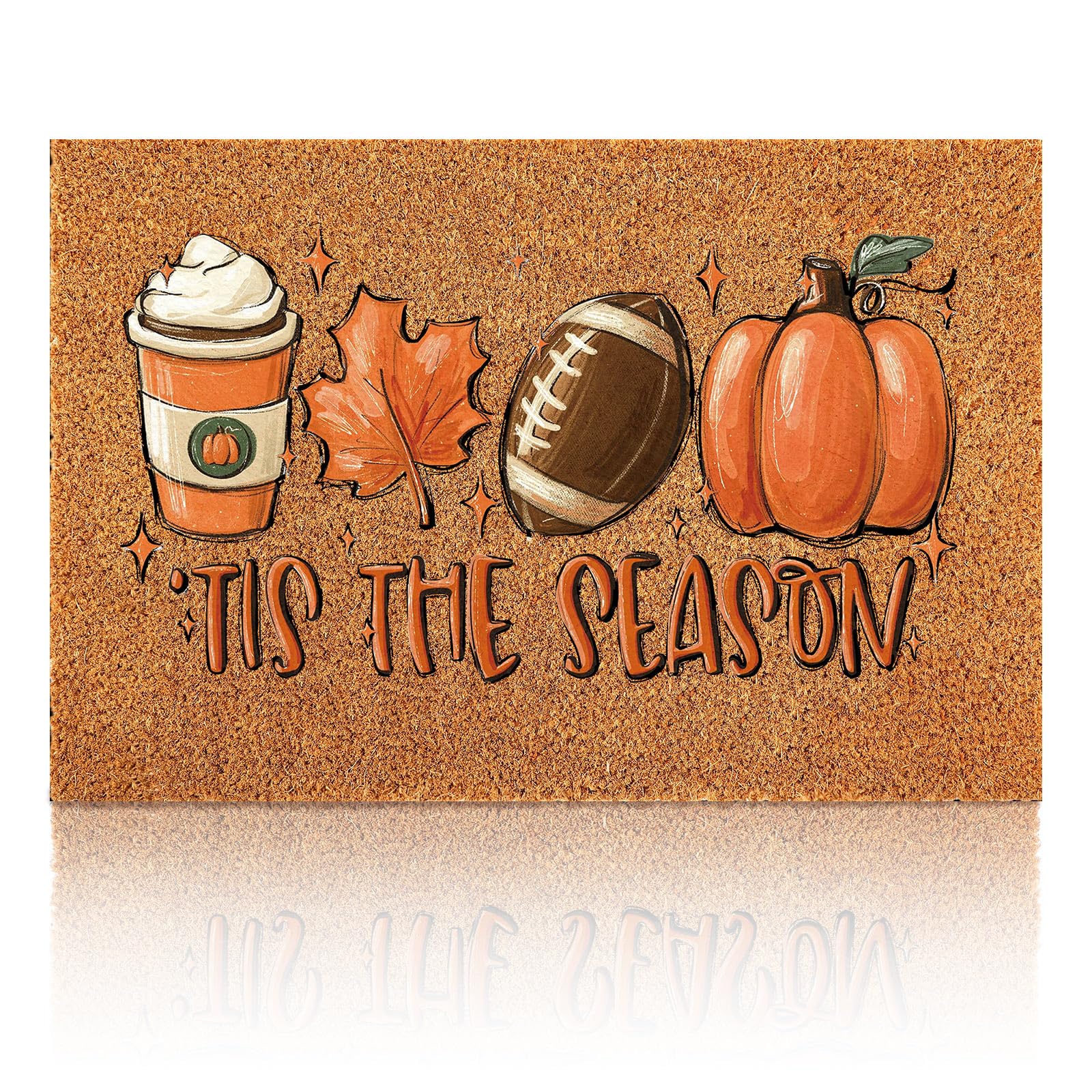 Photo 1 of Ceenna Fall Coir Doormat Football Pumpkin Style Coir Welcome Mats Autumn Non Slip Floor Mats Thanksgiving Indoor Entrance Door Mat Porch Front Decor, 16 x 28 Inch(The Season)