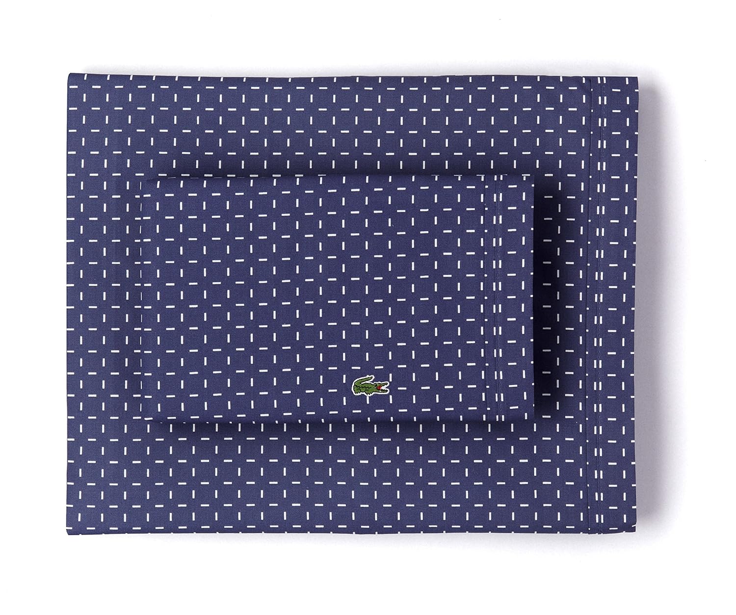 Lacoste 100% Cotton Percale Sheet Set, Dash Print, Vintage Indigo, King