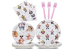 Fesciory 96 Pcs Dog Birthday Party Plates Napkins Forks Supplies Tableware Set Disposable Paper Dog Theme Decoration for Kids Birthday Party, Serves 24 Guests