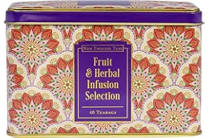 New English Teas Fruit and Herbal Tea in Tin with 40 Teabags - Rosehip & Hibiscus, Peppermint, Chamomile & Black Tea with Lemon & Ginger