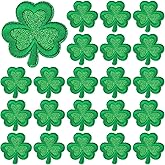 30pcs Glitter Shamrock Iron on Patches St. Patrick's Day Clothing Embroidered Green Three Leaf Shamrock Sew on Patches Applique Repair Patch DIY Crafts for Clothing Jacket Jeans Pants Dress Backpack