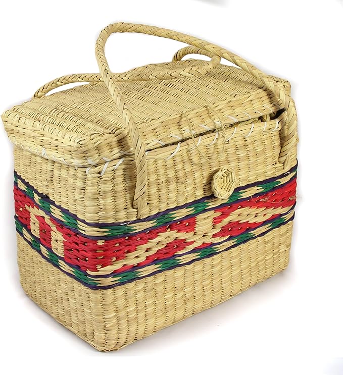 Colourful soft woven wicker basket with lid, Red small 20H x 16W x 25L