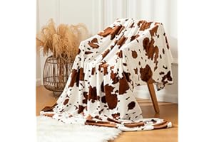 BENVWE Cow Print Blanket, Fuzzy Throw Blanket forChair,Couch,Sofa,Bed,Fluffy Shaggy Double-Sided Printing Flannel Cow Blanket for Adults Kids Boys Teens 60" x 79" Brown