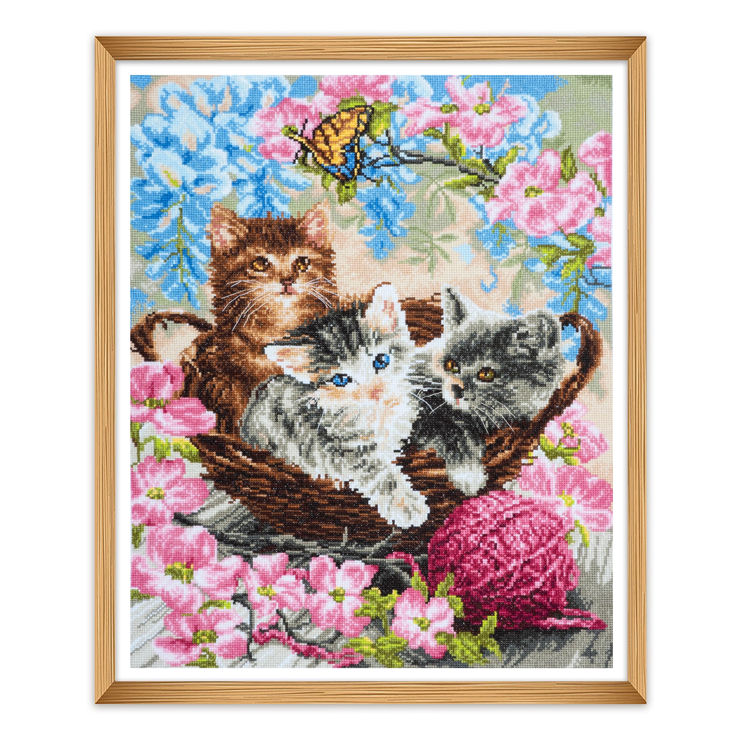 Trimits Large Cross Stitch Kits - Counted Embroidery Needlework for Adults Beginners Kids, Christmas Gifts Wall Art, (Frame Not Included) 14 Count, Cats