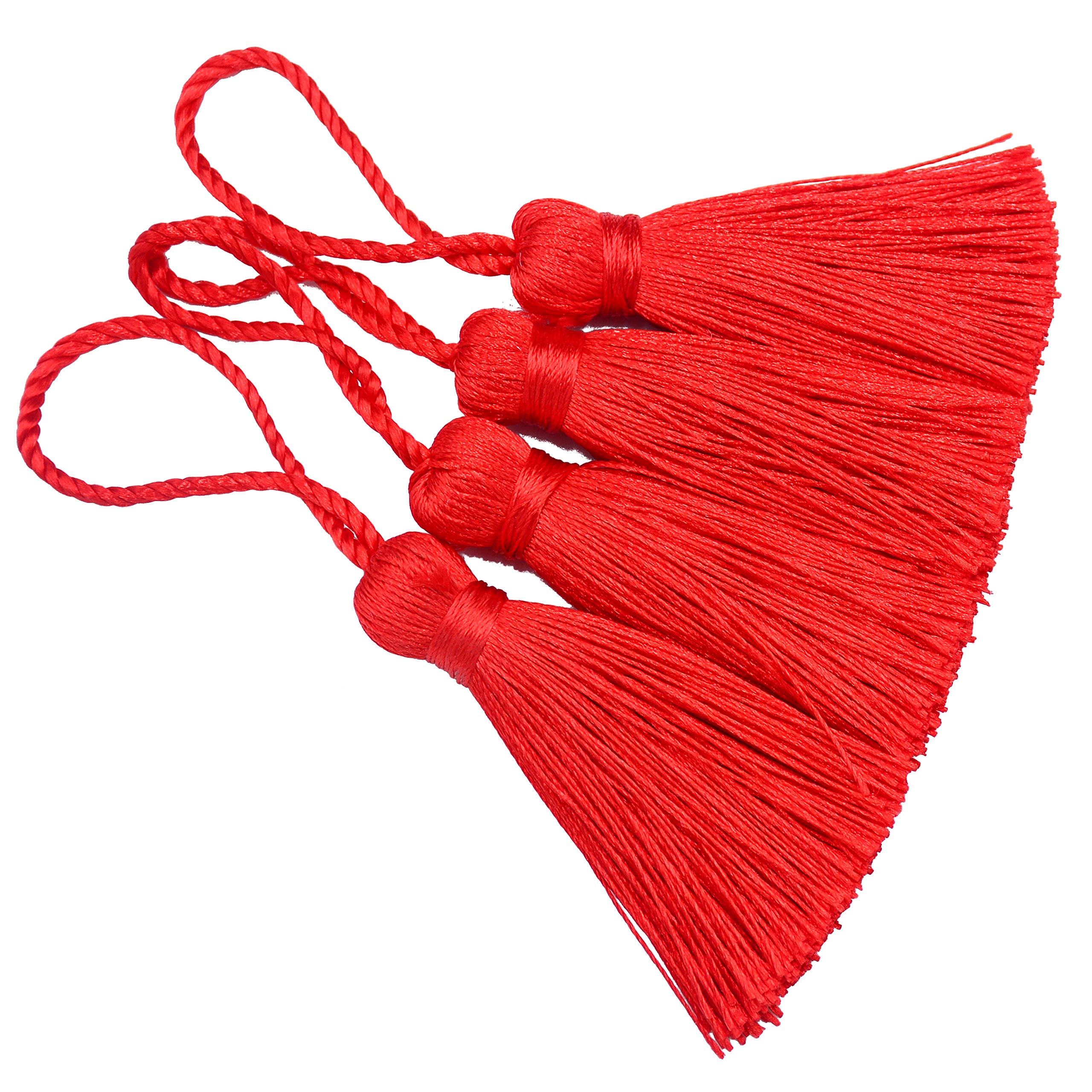 Makhry 20pcs 4.3 Inch Handmade Silky Floss Mini Tiny Craft Tassels with 2-Inch Cord Loop and Small Chinese Knot for Earrings, Souvenir, Bookmarks, DIY Craft Accessory,Tags (Red)