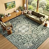 Lessymo Washable 8×10 Green Area Rugs for Living Room, Soft Vintage Boho Rug Non-Slip for Bedroom Dining Room Kitchen, Large 