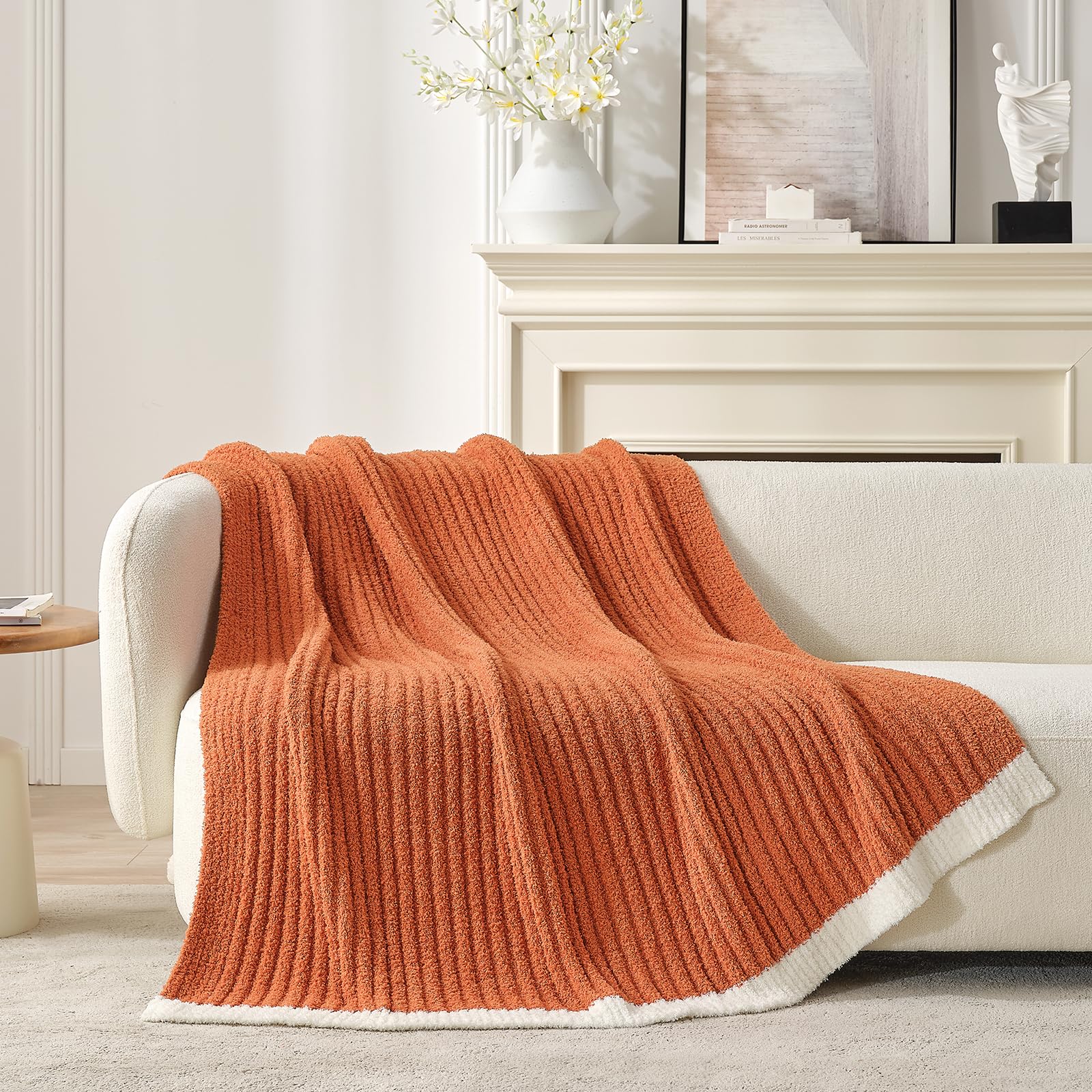 Photo 1 of Snuggle Sac Ribbed Burnt Orange Fall Throw Blanket for Couch, Fuzzy Microfiber Knit Blankets for Couch, Sofa, Travel, Burnt Orange, 50x60 inches