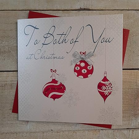 White Cotton Cards Biglietto D Auguri Natalizio Fatto A Mano Con Scritta In Lingua Inglese To Both Of You At Christmas Motivo Palle Di Natale Amazon It Casa E Cucina