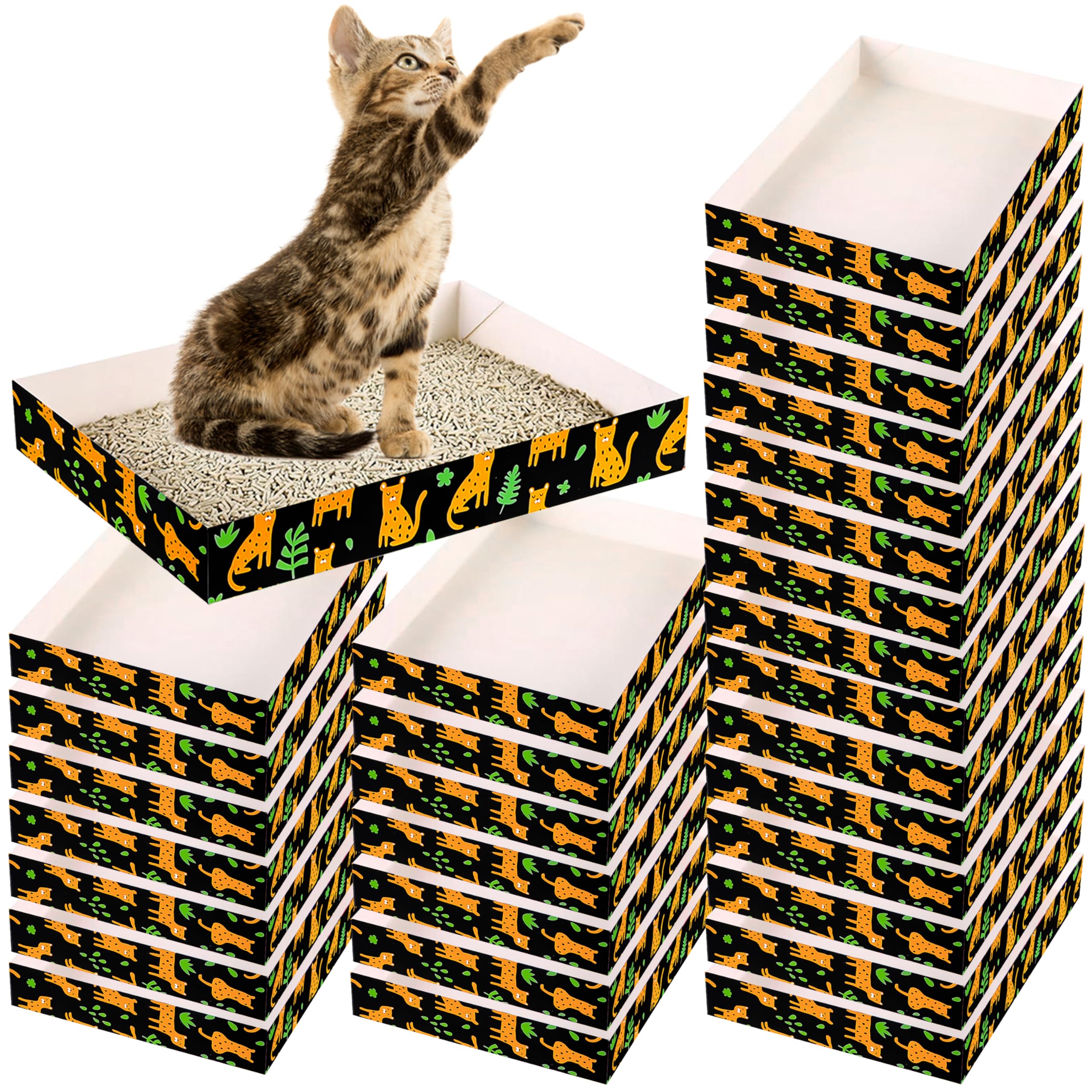 30 Pack Disposable Cat Litter Box, Foldable Paper Litter Box, Travel Cat Litter Box,Non Clumping Durable and Water Resistant,Low Entry Easy Disposal,Portable