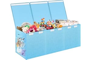 Mabahoo Extra Large Toy Box, Toy Box for Kids Boys Girls, Collapsible Sturdy Toy Storage Organizer with Mesh Pockets, 41"x14"x16" Kids Toy Chest Boxes Bins Baskets for Nursery, Playroom, Blue
