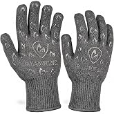 Oven Gloves with Fingers - 932&deg;F Extreme Heat Proof and Cut Resistant Mitts for Kitchen, BBQ, Grill, Baking, Fire Pit - EN407 Certified with Non-Slip Silicone Grip and Cotton Lined for Comfort