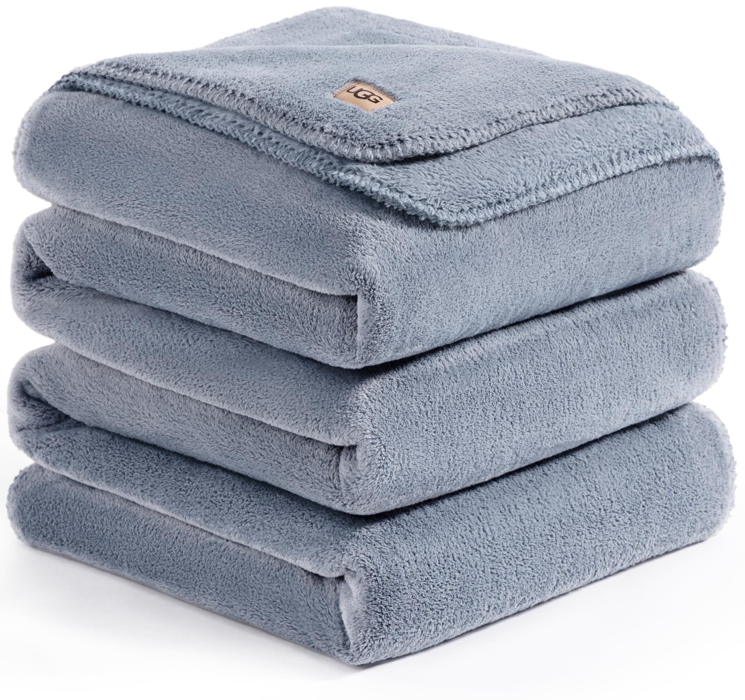 UGG Plush King Size Blanket for Bed, Fleece Cozy Blanket, Luxury Warm Large Throw for Couch, Washable Hypoallergenic California King Bedding, 110" x 90", Denim Blue (Whitecap) Image