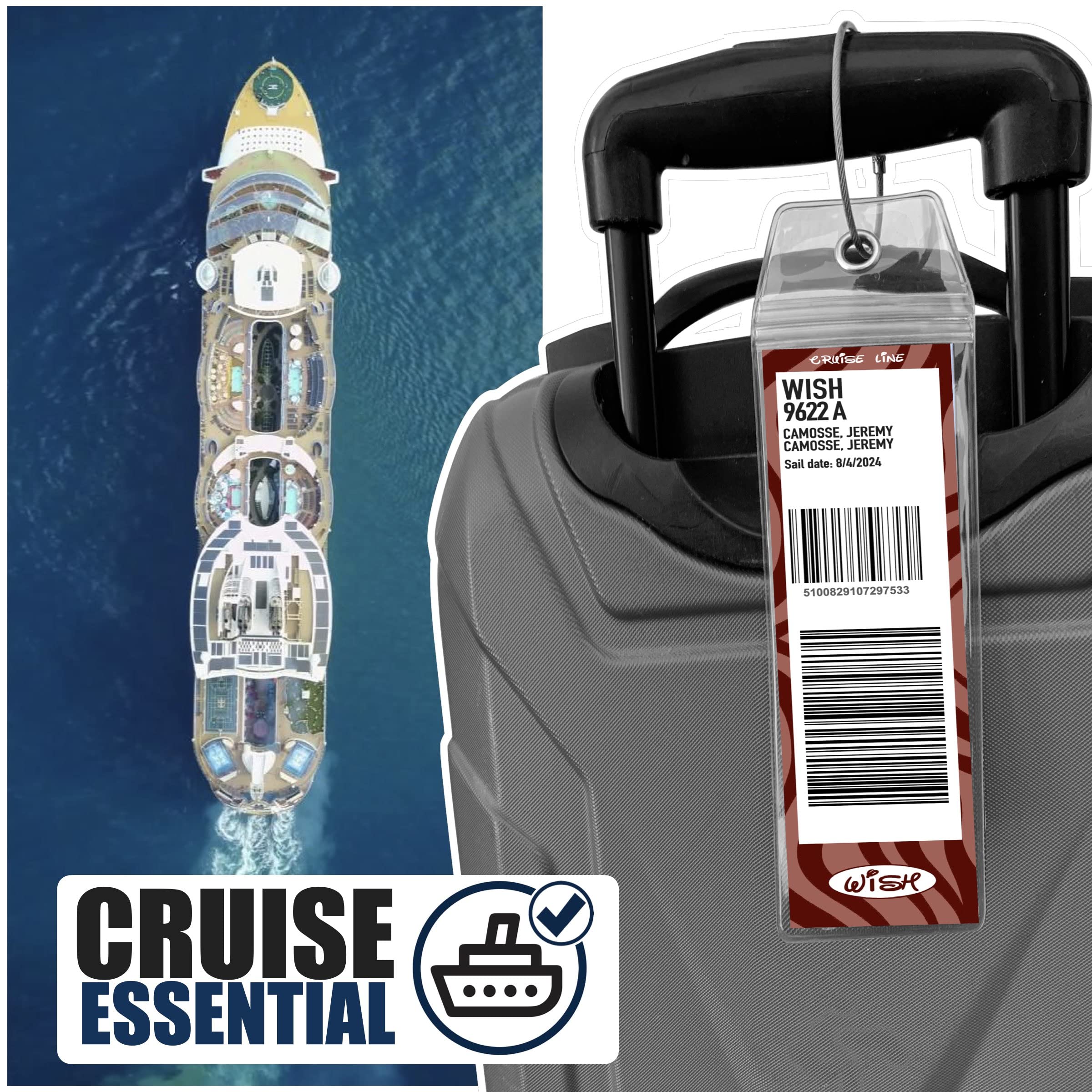 Cruise On Disney Cruise Luggage Tag Holders (4 Pack) & Lanyards (2 Pack) – Large, Clear, Waterproof Cruise Essentials 2025-2026 – Durable ID Holders for Ship Cards (Royal & Navy Blue)