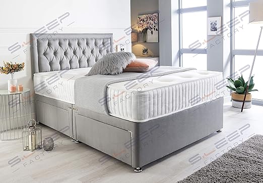 Sleep Factory S Grey Suede Chesterfield Divan Bed Set Memory
