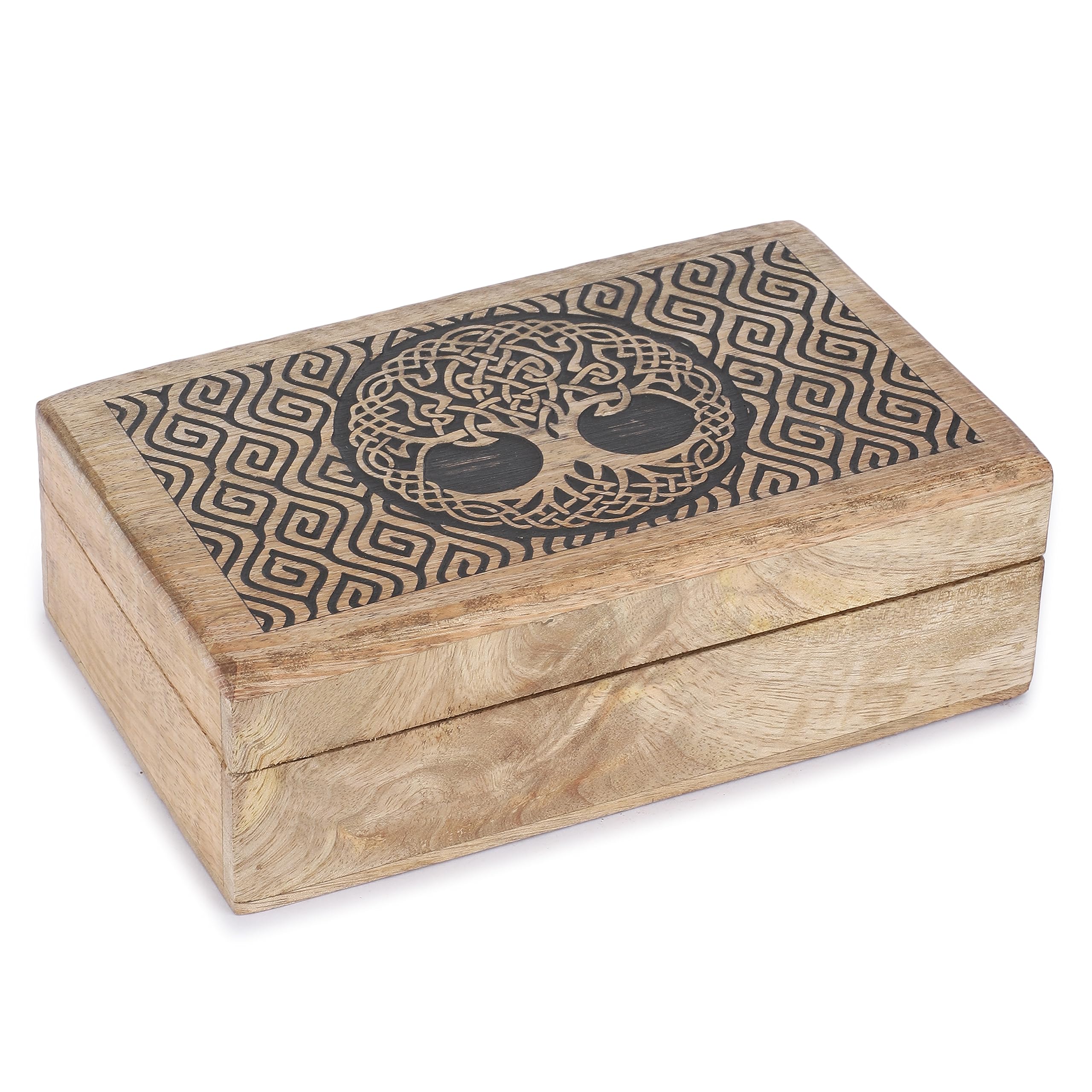 Ajuny Handcrafted Decorative Wooden Jewelry Box Tree Line Design Multipurpose Treasure Chest Storage Organizer Trinket keepsake Earrings, Necklaces Watch Box, Great for Gifts - 8x5 Inch