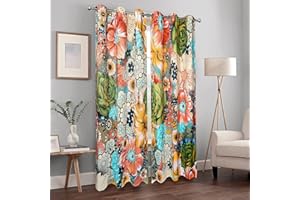 MissHope Boho Floral Flower Blackout Curtains Bohemian Colorful Decor Light Blocking Grommet Drapes for Women Girls Bedroom Living Room Dining Room Darkening Curtains 2 Panels, 52"x84"