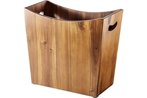 TIDITA 11 Liters Rectangular Wastebaskets - Acacia Wood Waste Basket with Handles - Small Trash Can for Bathroom - Brown Garb