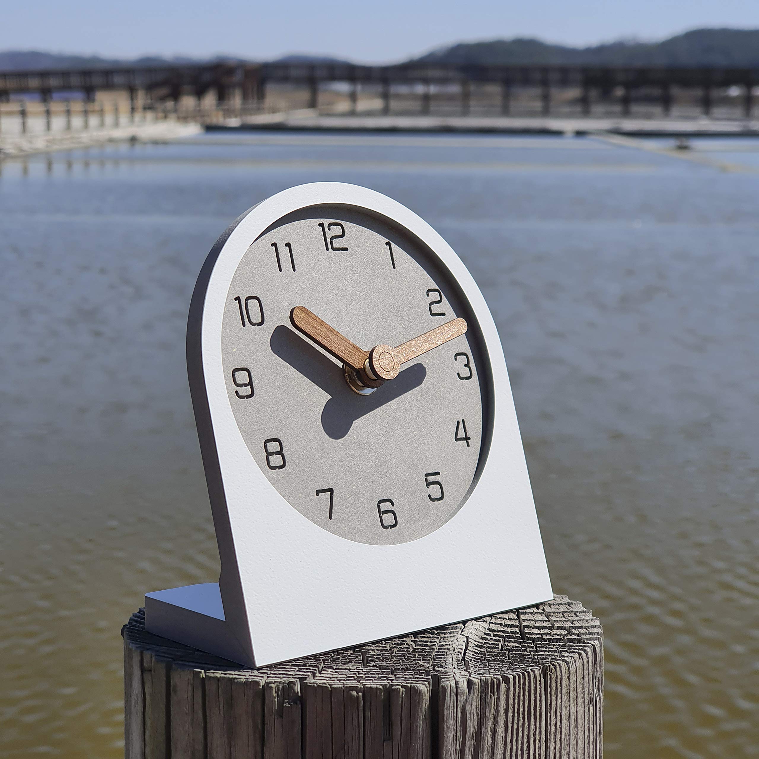 Wooden Silent Non-Ticking Battery Operated Decorative Small Mini Analog Modern Shelf Desk Table Mantel Clock for Home, Office, Living Room, Bed Room (White)