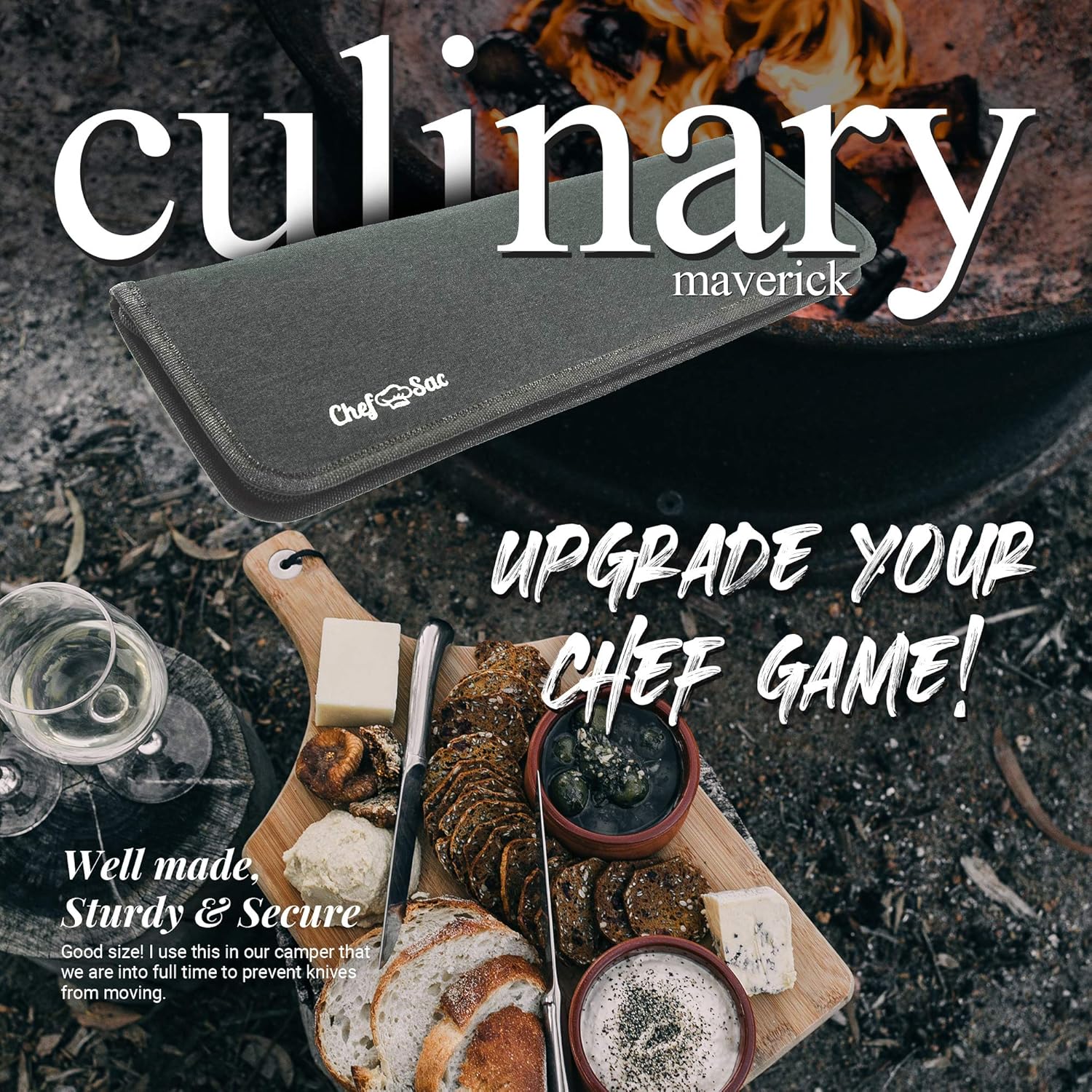 Chef Knife Bag Travel Folder Knife Case | 4 Pockets for Knives & Kitchen Tools | Special Slot for Honing Rod | Camp Chef Accessories | Durable Knife Holder for Chefs & Culinary Students (Heather Grey): Kitchen & Dining
