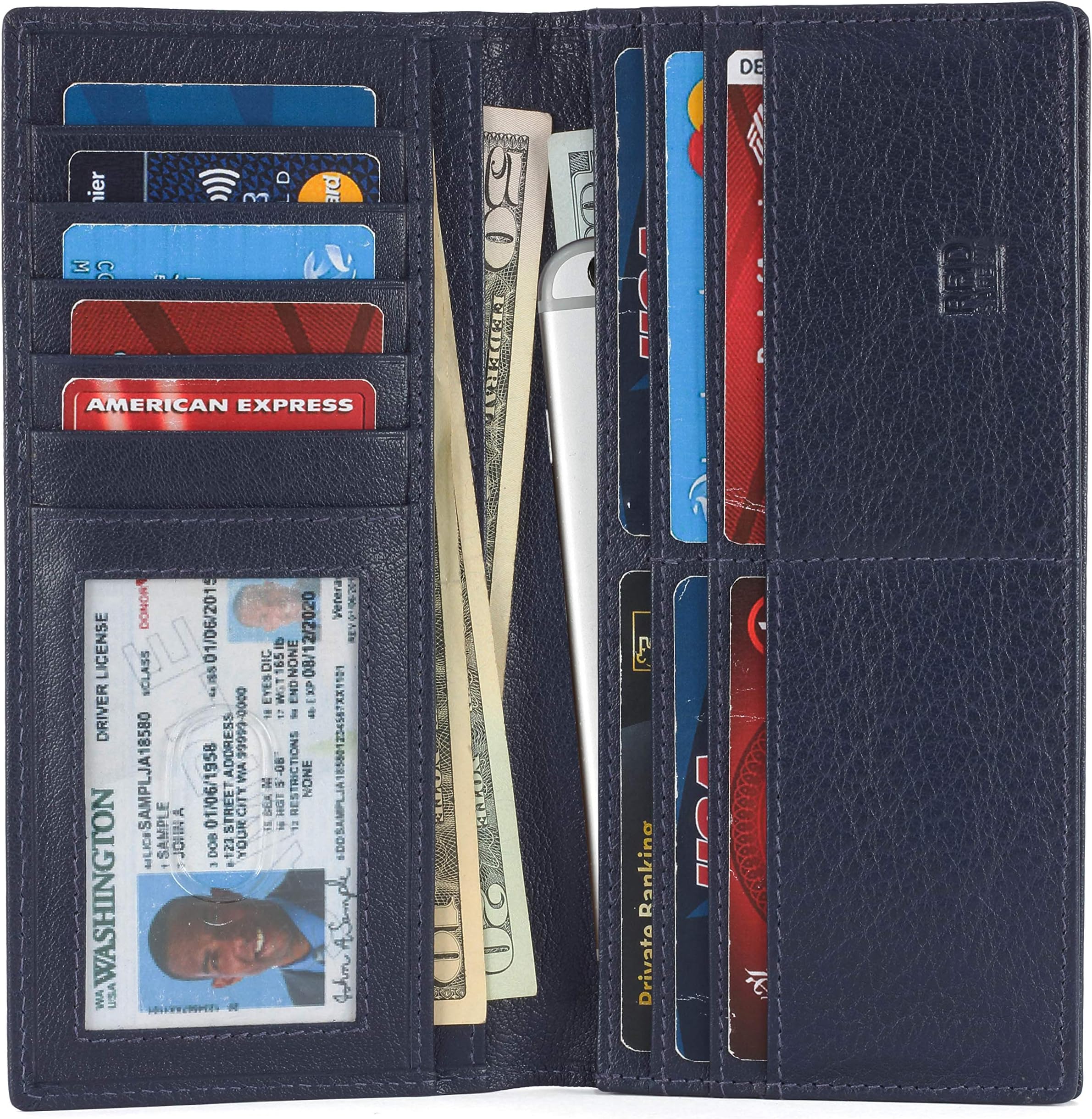 Mou MerakiRFID Blocking Mens Genuine leather Bifold Long Wallet