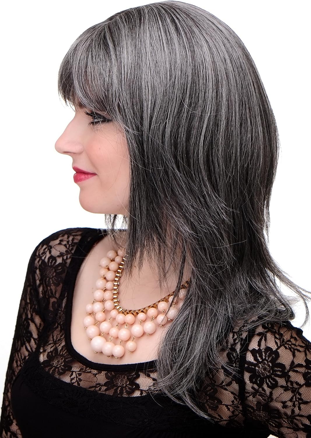 WIG ME UP 3003-44 Lady Quality Wig long medium length naugthy long bangs (can part to side) straight layered medium dark grey approx 19,5inch - Image 3