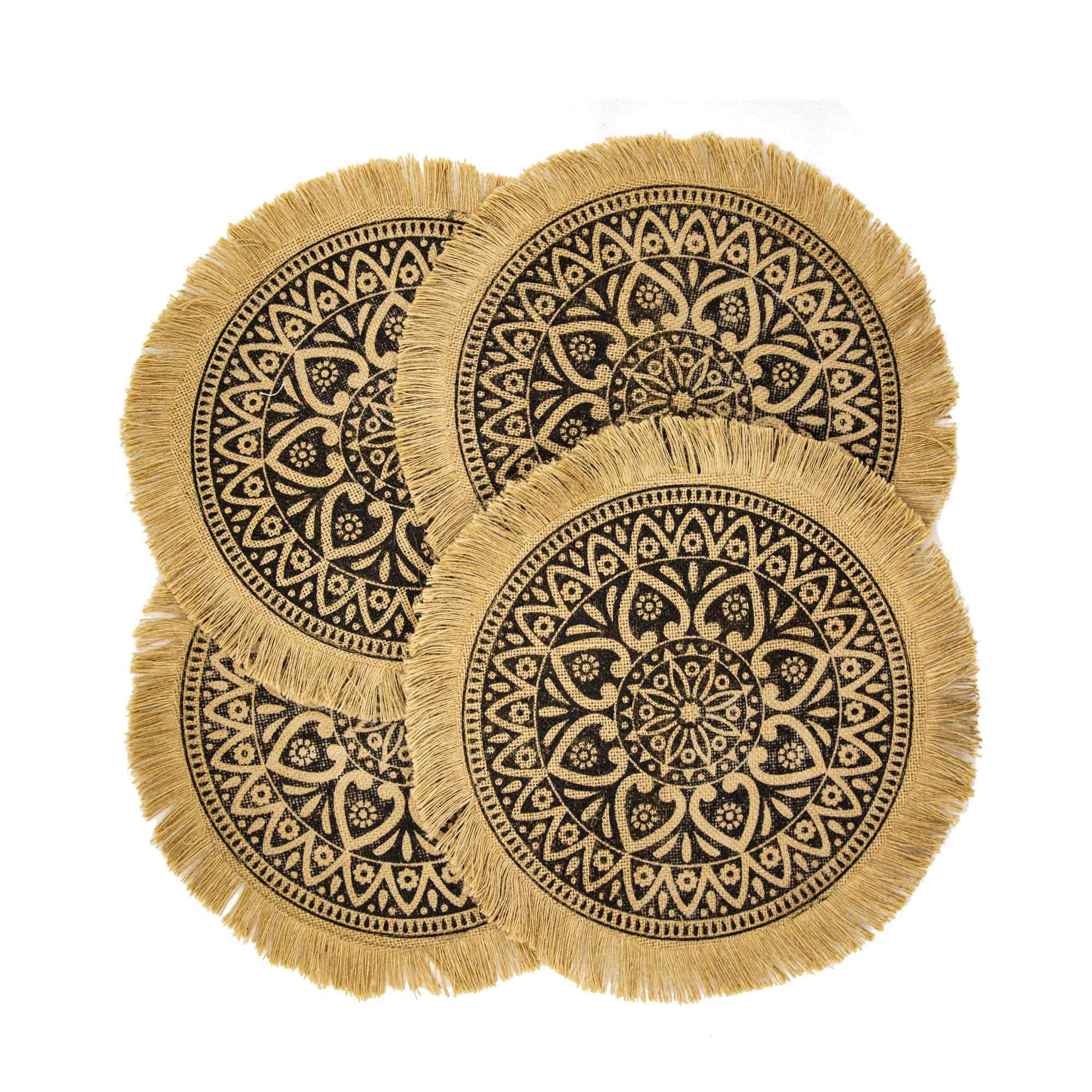CAPASIN Round Placemats Set of 4, Dining Winter Modern Dinner Braided Beige Boho Round Table and Fall Circle Placemats Boho Tassels Runner Kitchen Table Plate Mats Set of 4 (Brown A)