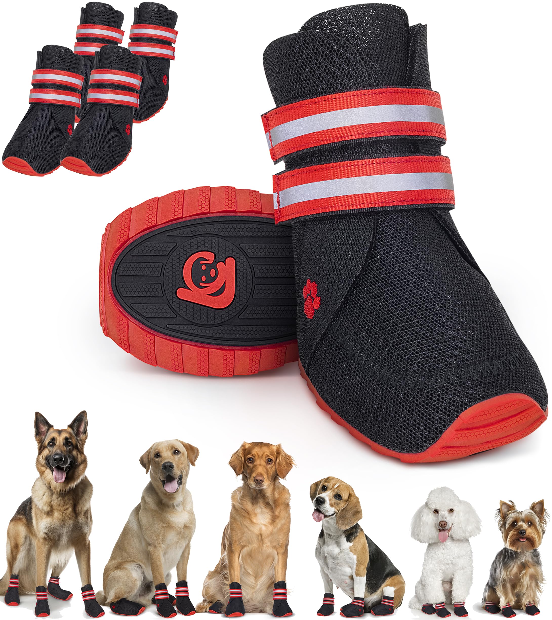 Breathable Dog Shoes – x4 Small, Medium & Large Dog Shoes for Hot ...