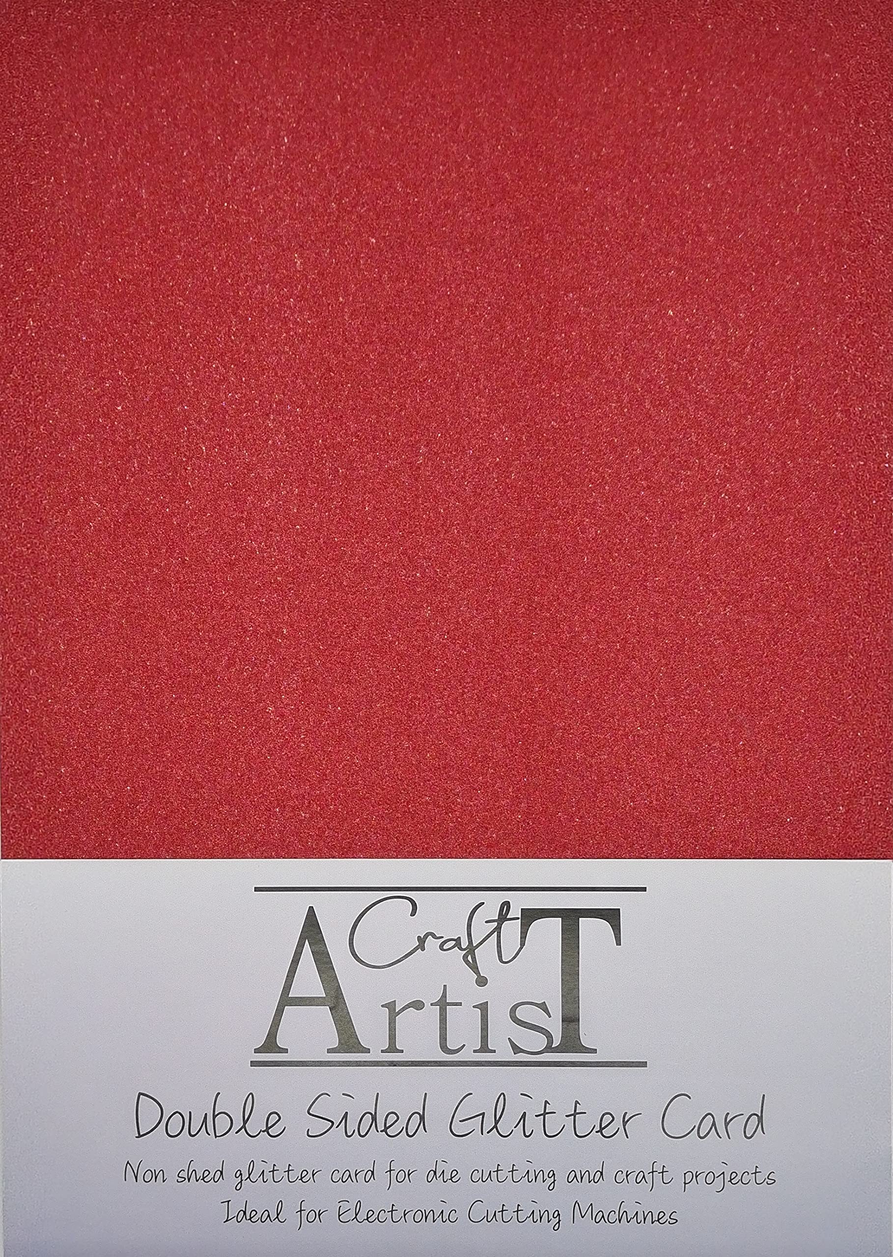Craft Artist A4 Double-Sided Glitter Card Red - 250GSM - Non Shed - Use with Cricut, Brother, Silhouette - for Paper Craft, Birthday Toppers, Home Decor, Stationary, Red (10 Pack)