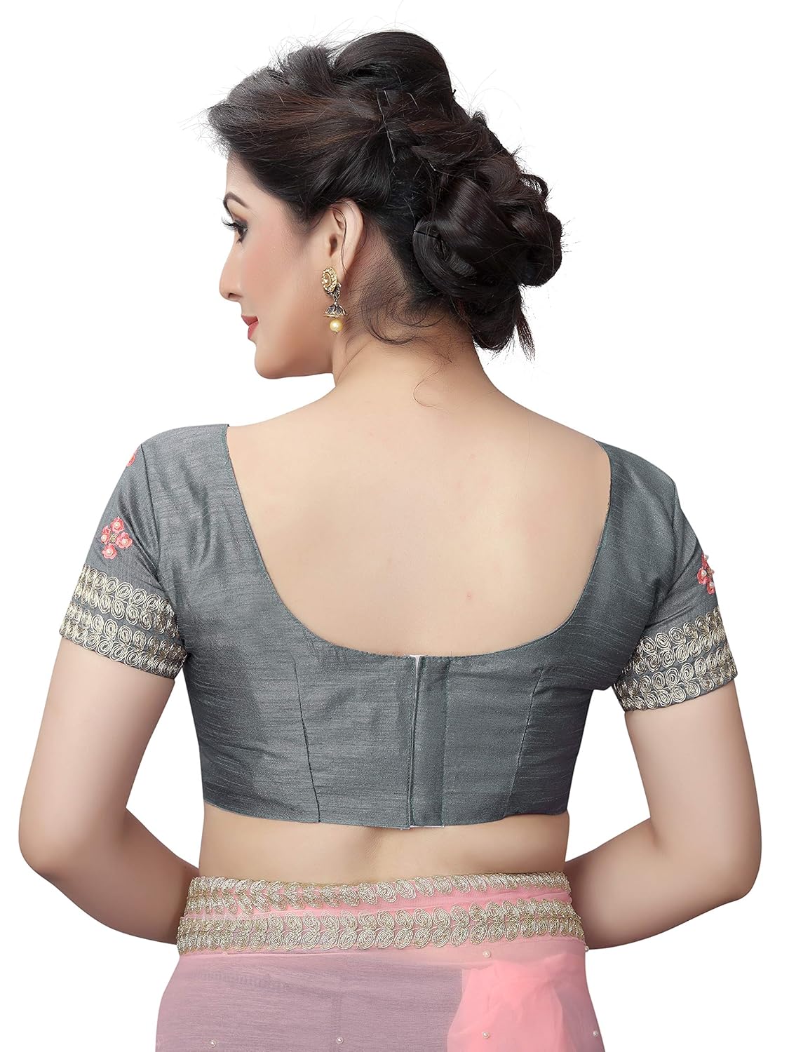 sretan women's georgette embroidered saree with embroidered blouse piece