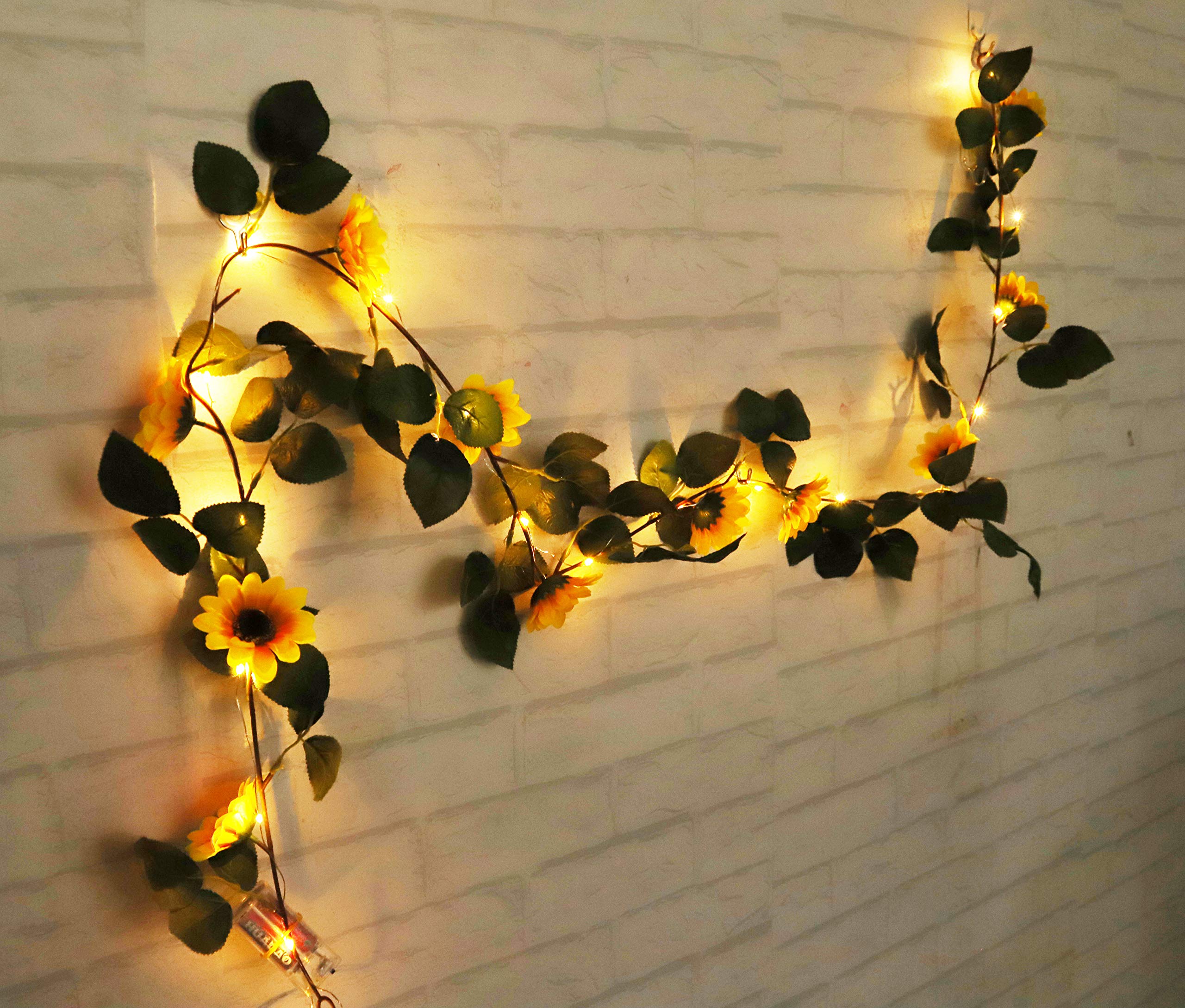 FLCSIed Sunflowers Garland String Lights 20 LED Warm White Fairy Lights with Timer Function