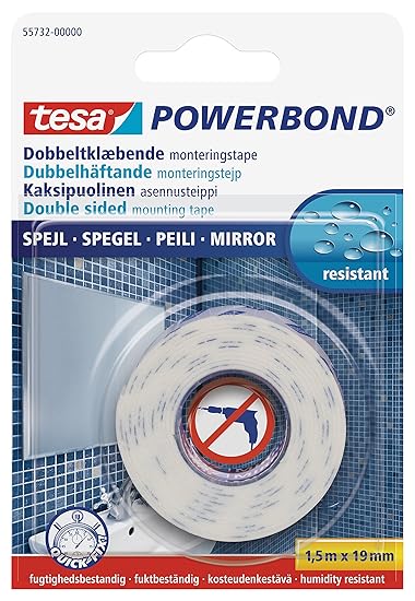 tesa doppelseitiges Montageband Powerbond SPIEGEL, 1,5m x 19mm