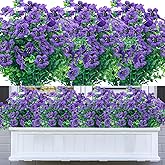 DRT DERUITAI Artificial Flowers for Outdoors,8 Bundles Faux Outside Flowers No Fade UV Resistant Fake Plastic Plants Shrubs for Home Indoor Outdoor Decor (Purple)