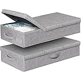 punemi Under Bed Storage With Lids, 2 Pack Large Underbed Storage Containers Clothes W/ 3 Handles, Foldable Low Profile Stackable Drawer Organizer Bins Box for Blanket Shoe Bedroom, 31.1*15.7*6inch