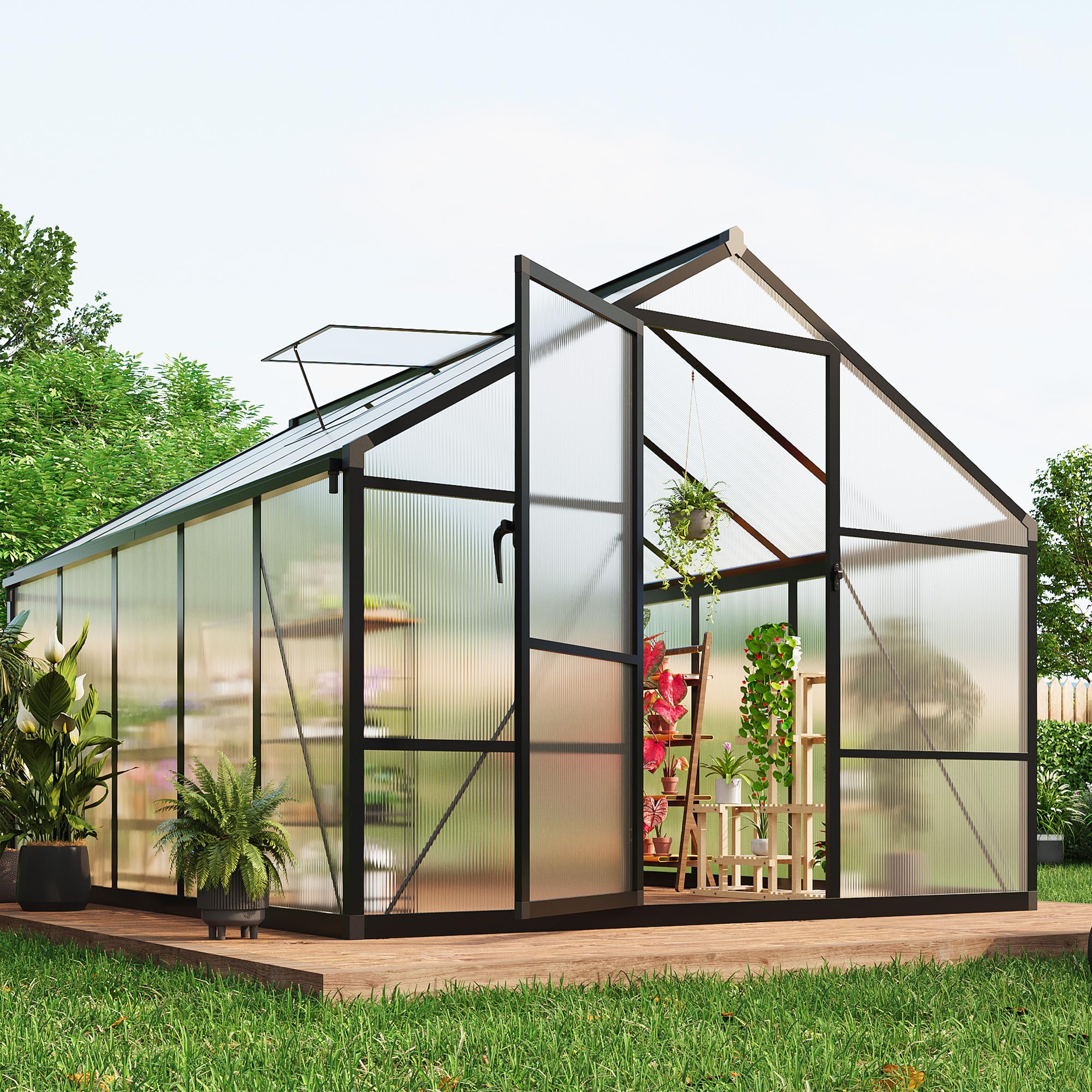 Photo 1 of *missing box 2/2* 8 x 10 ft Greenhouse, Greenhouses for Outside, Polycarbonate Greenhouse with Aluminum Frame, Lockable Door and Ajustable Roof Vent for Backyard, Green Houses for Outside Garden Backyard, Patio
