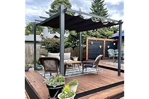 PURPLE LEAF 10' X 12' Outdoor Retractable Pergola with Sun Shade Canopy Patio Metal Shelter for Porch Garden Beach Pavilion Grill Gazebo Modern Yard Grape Trellis Pergola, Gray