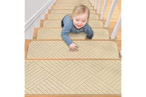 Aenithsy Stair Treads Non Slip Indoor, 15 Pack 30"x8" Stair Runners for Wooden Steps with Reusable Adhesive, Washable Stair C