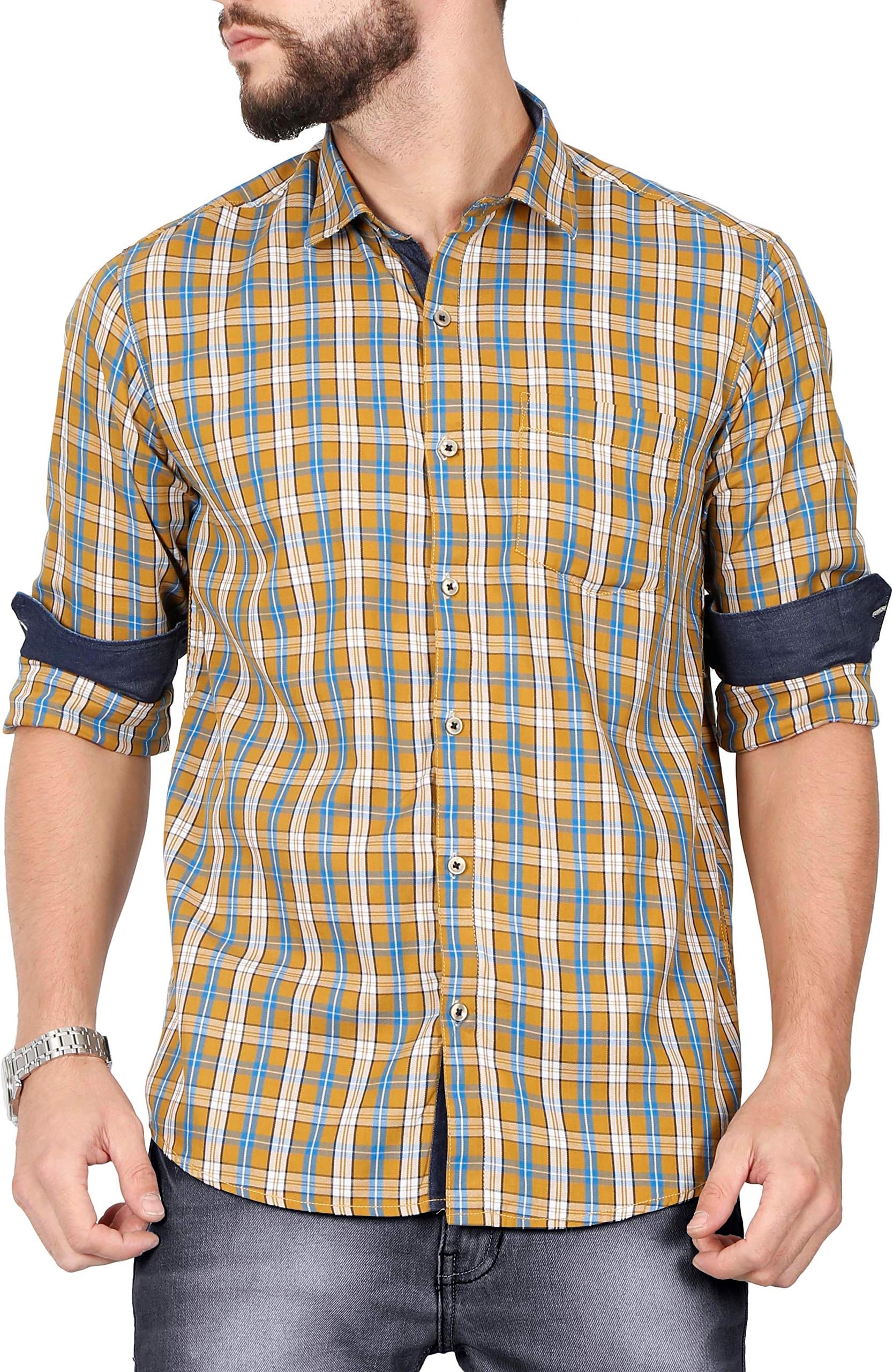 McHenry Men's Regular Fit Pure Cotton Casual Checkered Enzymed Washed Shirts